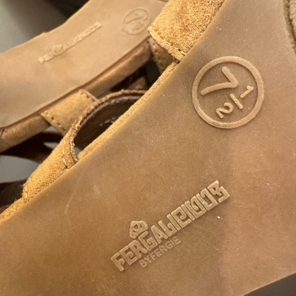 FERGALICIOUS Heartthrob Faux Suede Strappy Heel Lace Up Shoe SIZE 7.5 Brown Tan - Picture 13 of 17